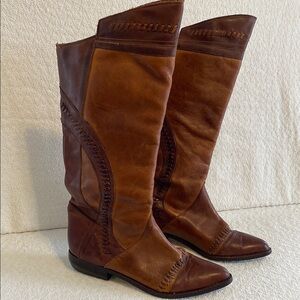 Palomino Vintage Style Brown Leather Knee-High Boots Two Tone Boho Southwestern
